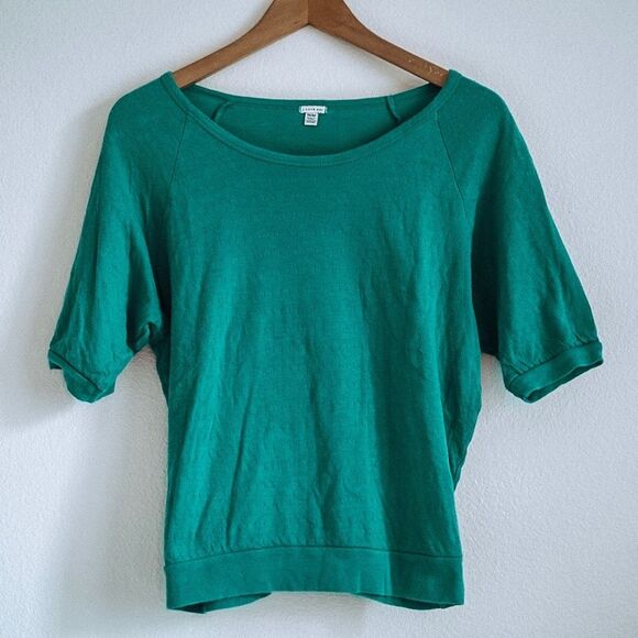 Forever 21 Kelly Green Raglan Half Sleeve Perforated Scoop Sweater Top Size M - Picture 1 of 5